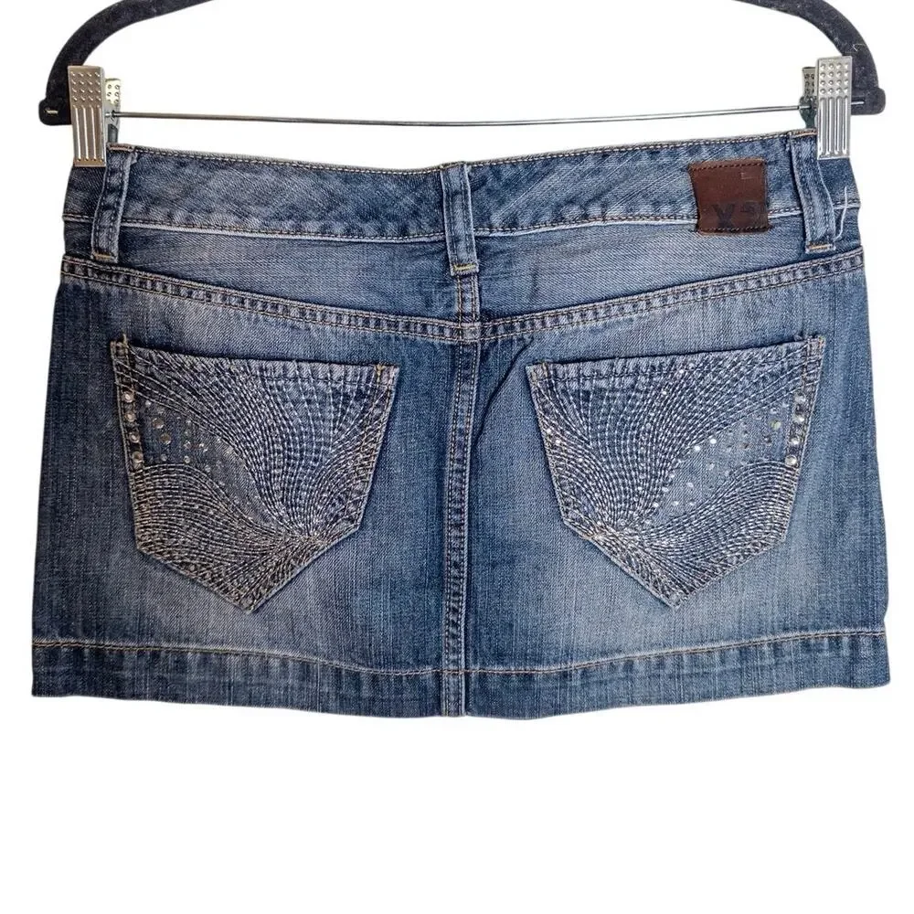 Y2K X2 Quality Denim Low Rise Ultra Mini Denim Skirt Size 2